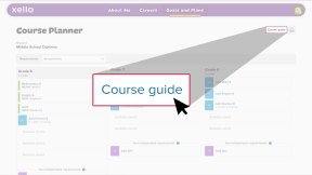 A student's course planner is open. The Course guide link is highlighted and a cursor is selecting it
